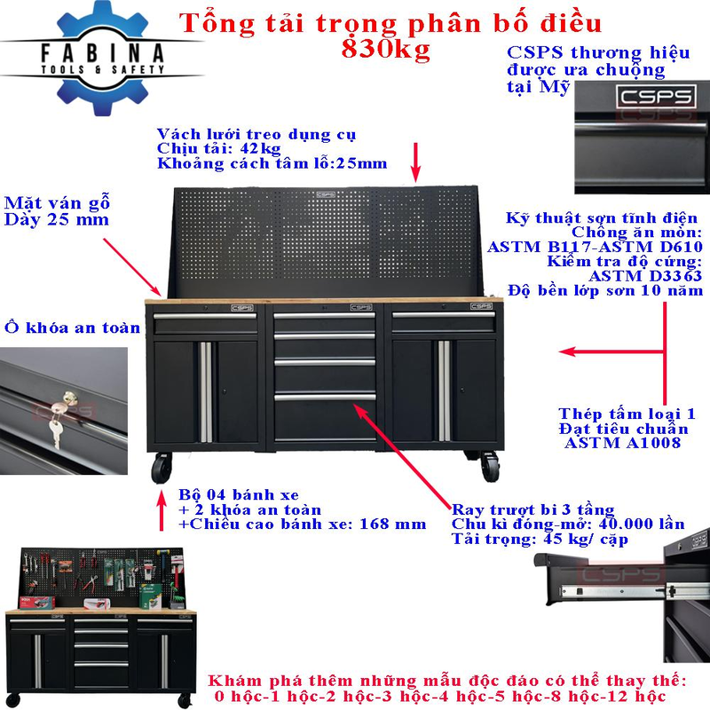 Ba phiên bản Tủ Dụng Cụ CSPS 06, 09, 12 hộc kéo 183cm