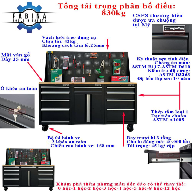 Ba phiên bản Tủ Dụng Cụ CSPS 06, 09, 12 hộc kéo 183cm