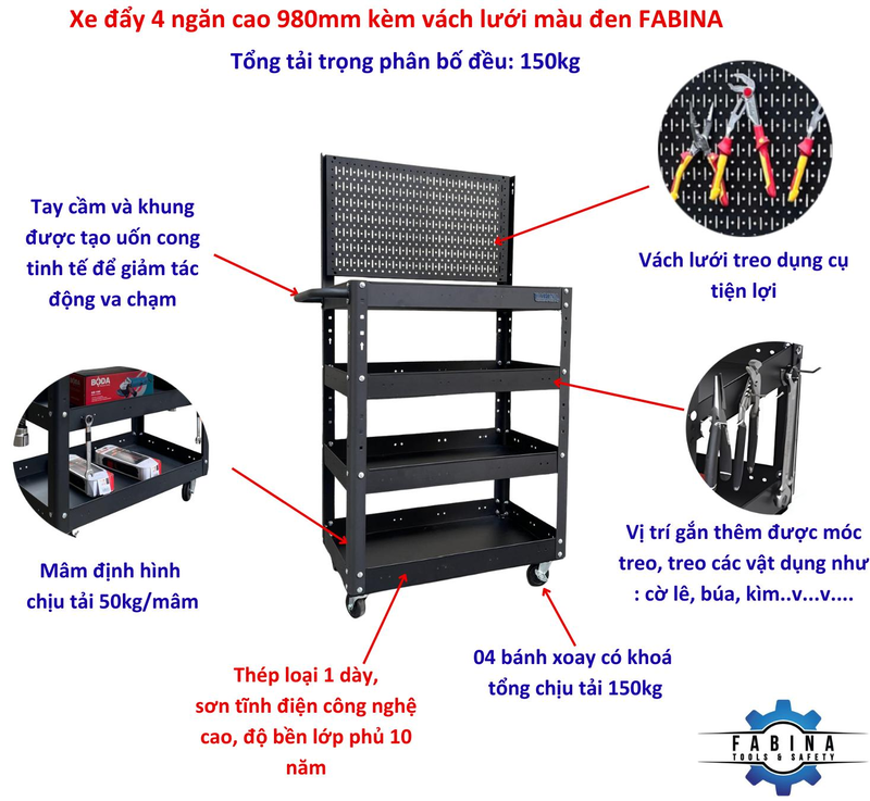 Xe đẩy dụng cụ gom gọn đồ nghề, kéo tới đâu làm tới đó