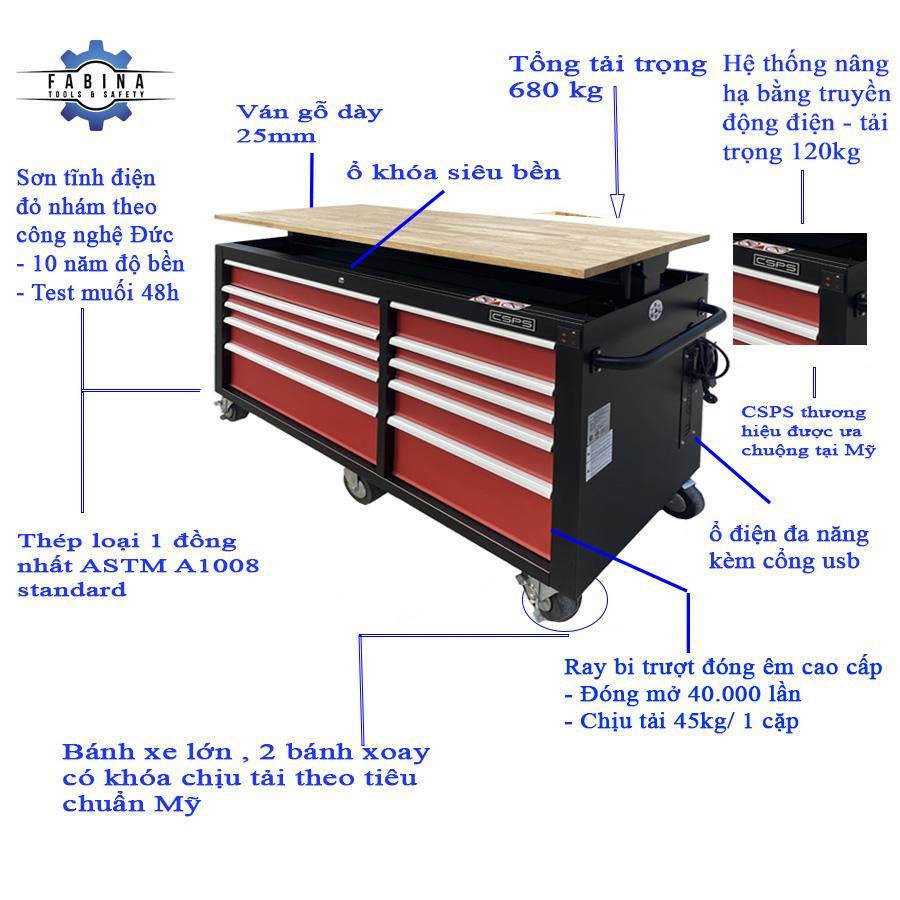 Tủ dụng cụ 10 ngăn đen-đỏ cao cấp điều chỉnh chiều cao điện tử CSPS