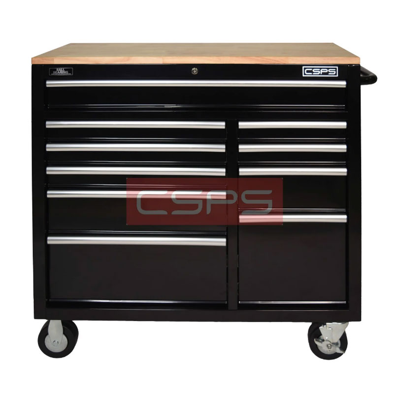 Tool cabinet 104cm black - 10 drawers CSPS wood plank