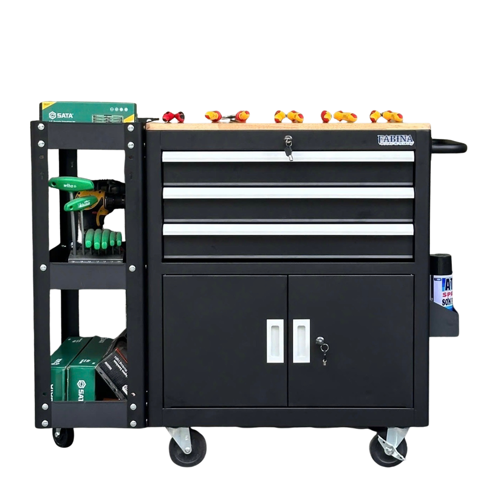Tủ dụng cụ 3 hộc kéo 2 ngăn chứa màu đen kèm kệ 3 tầng
