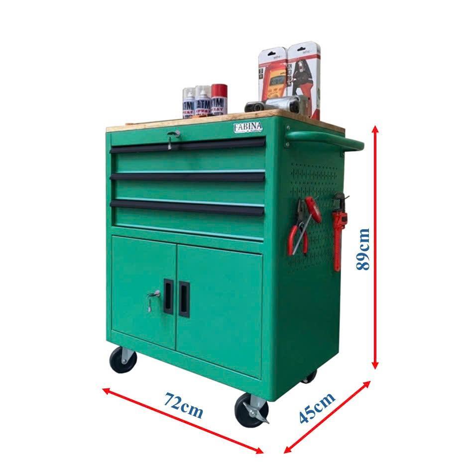 Tủ dụng cụ 3 hộc kéo 2 ngăn chứa màu xanh lá Fabina