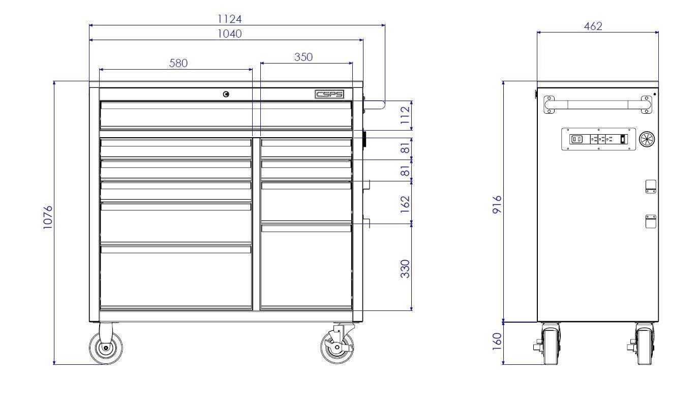 Tủ dụng cụ CSPS 104cm màu đen - 10 hộc kéo ván gỗ