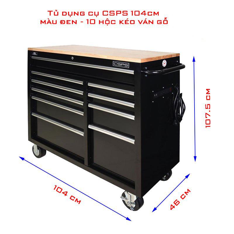 Tủ dụng cụ CSPS 104cm màu đen - 10 hộc kéo ván gỗ