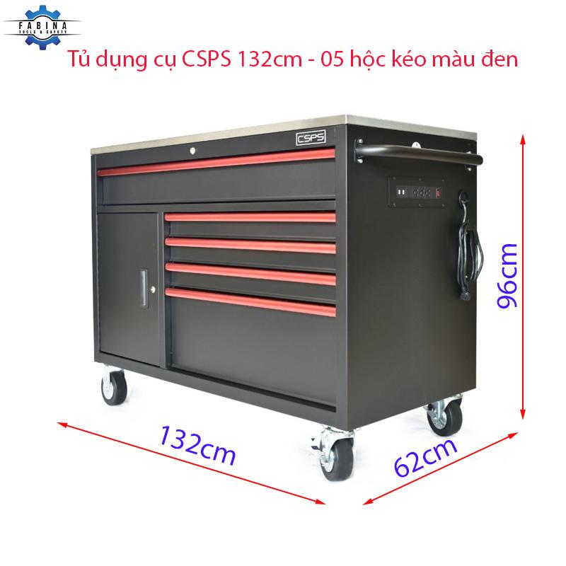 Tủ dụng cụ CSPS 132cm - 05 hộc kéo màu đen tay nắm màu đỏ.