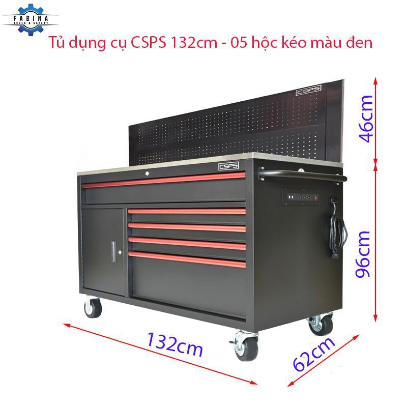 Tủ dụng cụ CSPS 132cm - 05 hộc kéo màu đen tay nắm màu đỏ kèm vách lưới