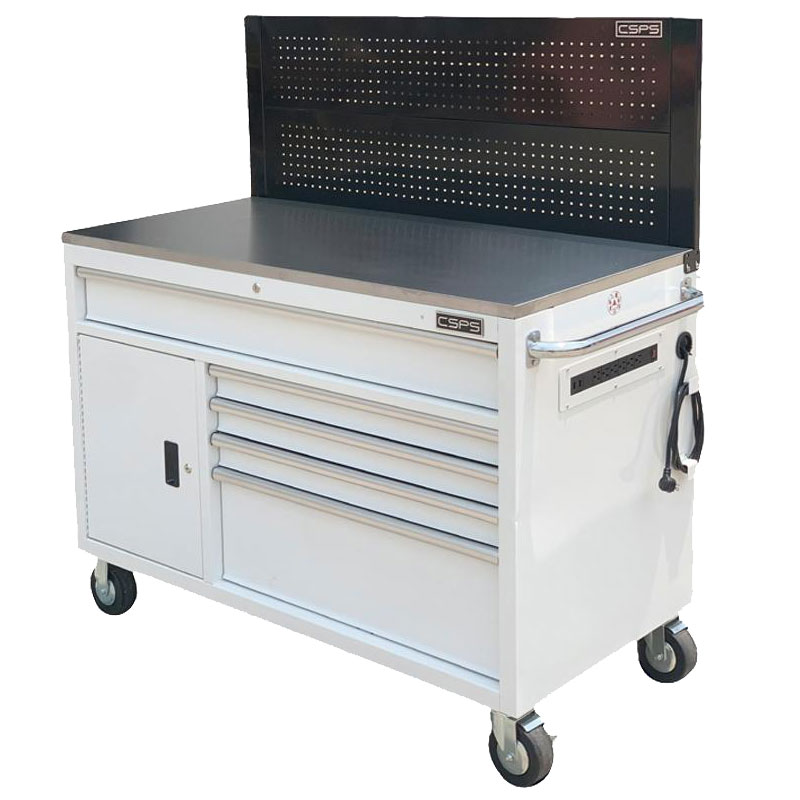 CSPS tool cabinet 132cm - 05 white drawers with mesh wall