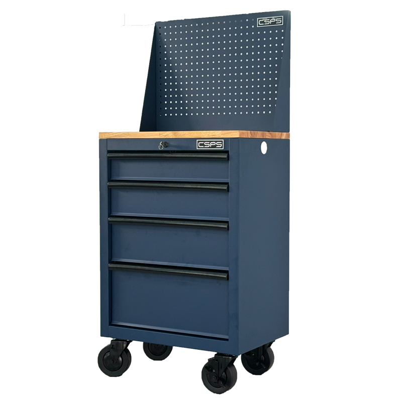 Tủ dụng cụ CSPS 61cm - 04 hộc kéo màu xanh dương kèm bánh xe ván gỗ vách lưới
