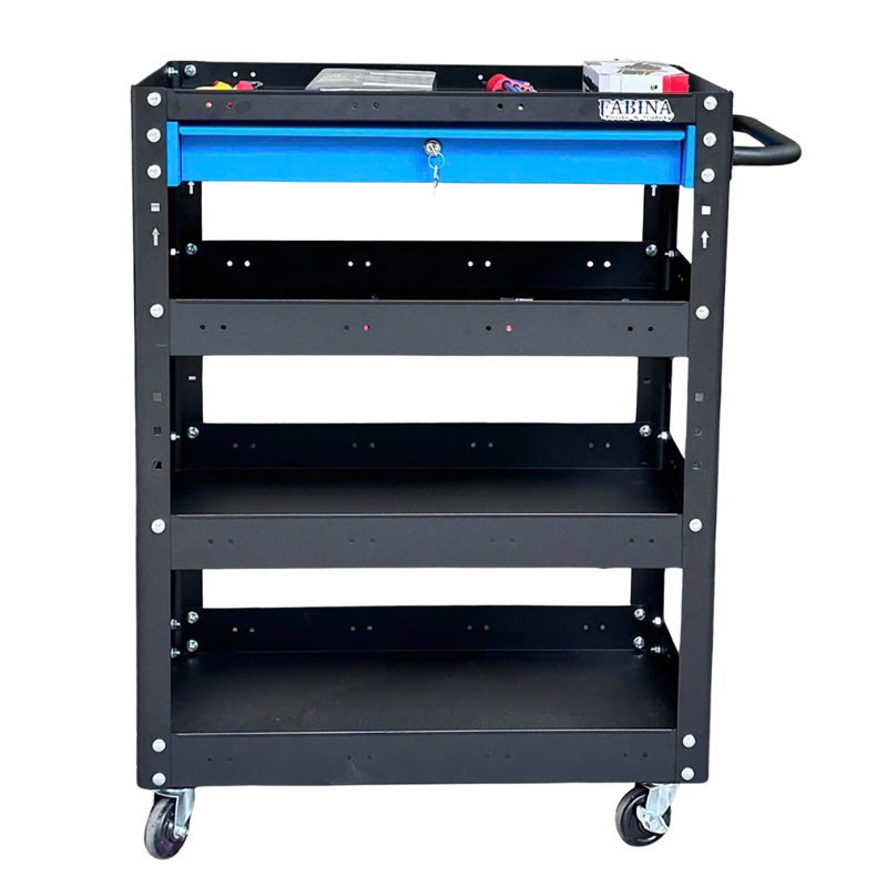 Xe đẩy 4 tầng cao 980mm màu đen hộc kéo xanh dương