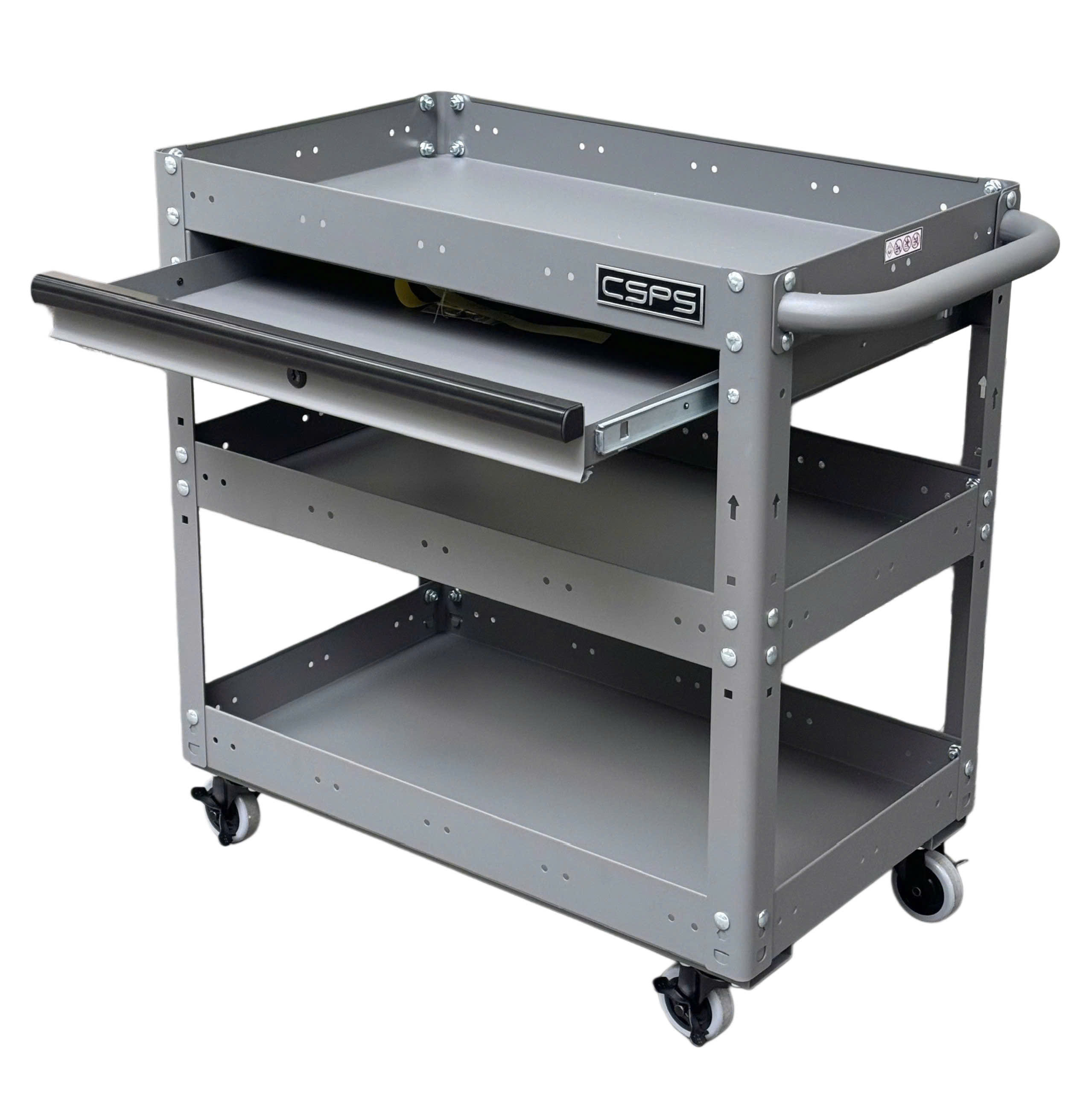 Xe đẩy CSPS 3 ngăn 71cm màu xám 01 hộc kéo