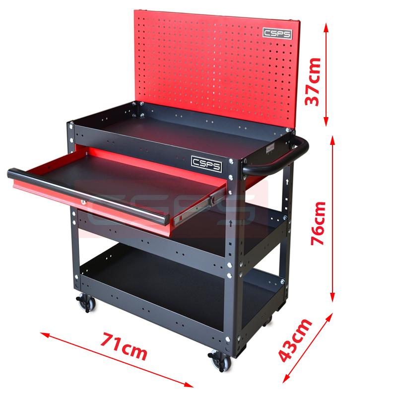 Xe Đẩy CSPS 3 Ngăn Màu Đen Có Vách Lưới, Hộc Kéo Màu Đỏ