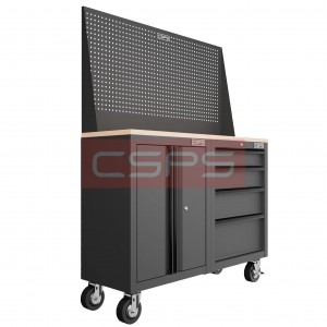 Set of 2 tool cabinets CSPS - 122cm Width - Wooden panel on top and mesh wall - 4 drawers (black handles)
