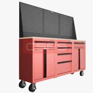 Set of 3 tool cabinets CSPS - 183cm Width - Wooden panel on top and mesh wall - 6 drawers (white handles)