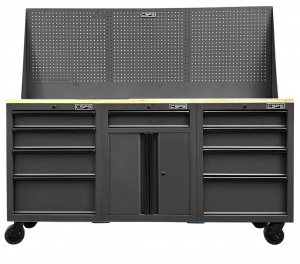 Bộ 3 Tủ dụng cụ CSPS 183cm màu đen mặt ván gỗ kèm vách lưới - 09 hộc kéo