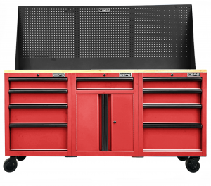 Bộ 3 Tủ dụng cụ CSPS 183cm màu đỏ mặt ván gỗ kèm vách lưới - 09 hộc kéo