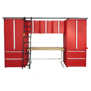Set of red cabinets and desks for electronic lifting and lowering CSPS 1