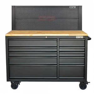 Tool cabinet 10 drawers 132cm matte black wood paneling with power socket with USB port CSPS