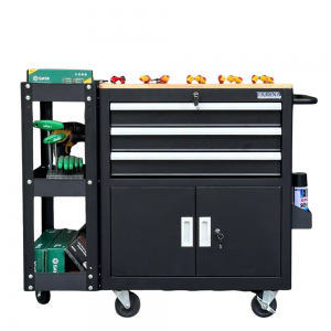 Tủ dụng cụ 3 hộc kéo 2 ngăn chứa màu đen kèm kệ 3 tầng