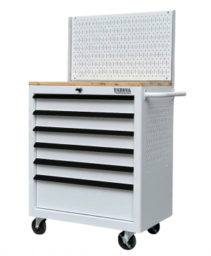 Fabina Matt White tool cabinet including pegboard - 6 drawers
