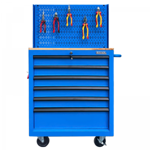 Tủ dụng cụ 6 hộc kéo màu xanh dương kèm vách lưới Fabina