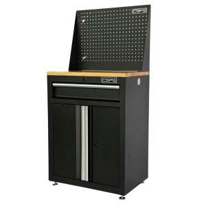 CSPS tool cabinet 61cm - 01 black drawer with cabinet legs, wooden board, mesh wall (white handle)