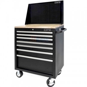 Tool cabinet with 7 drawers, 76cm matte black wood paneling with CSPS mesh wall