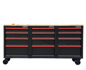 Tủ dụng cụ CSPS 183cm - 12 hộc kéo màu đen tay cầm đỏ mặt ván gỗ