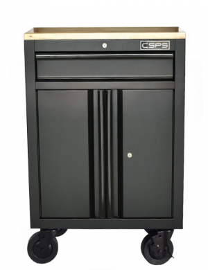 CSPS Black Tool Cabinet 61cm – 1 Drawer with wood panel on top