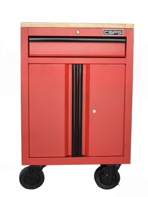 CSPS Red Tool Cabinet 61cm – 1 Drawer with wood panel top
