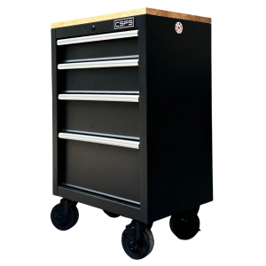 Tủ dụng cụ CSPS 61cm - 04 hộc kéo màu đen kèm bánh xe và ván gỗ (tay cầm trắng)