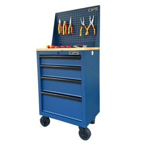 Tủ dụng cụ CSPS 61cm - 04 hộc kéo màu xanh dương kèm bánh xe ván gỗ vách lưới
