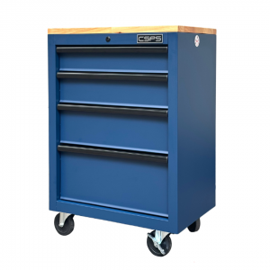 CSPS Blue Tool Cabinet 61cm with Wooden Top & FBN Casters 12cm – 4 Drawers