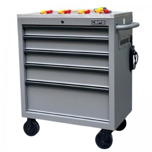 CSPS 76cm Gray Non-Lift Tool Cabinet with Stainless Steel Top – 05 Drawers