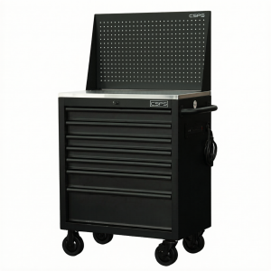CSPS Tool Cabinet Rough Black with Mesh Wall and Stainless Steel on top - 7 Drawers