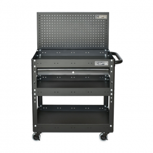 CSPS Matt Black Trolley 3 Levels – 1 drawer with pegboard