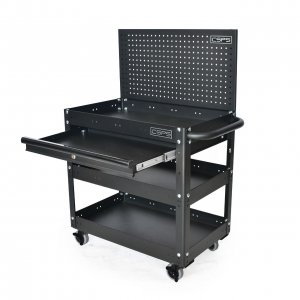 CSPS Matt Black Trolley 3 Levels – 1 drawer with pegboard